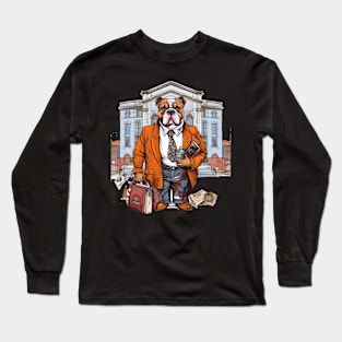 Lawyer English Bulldog t-shirt design, A bulldog in a suit holding a briefcase Long Sleeve T-Shirt